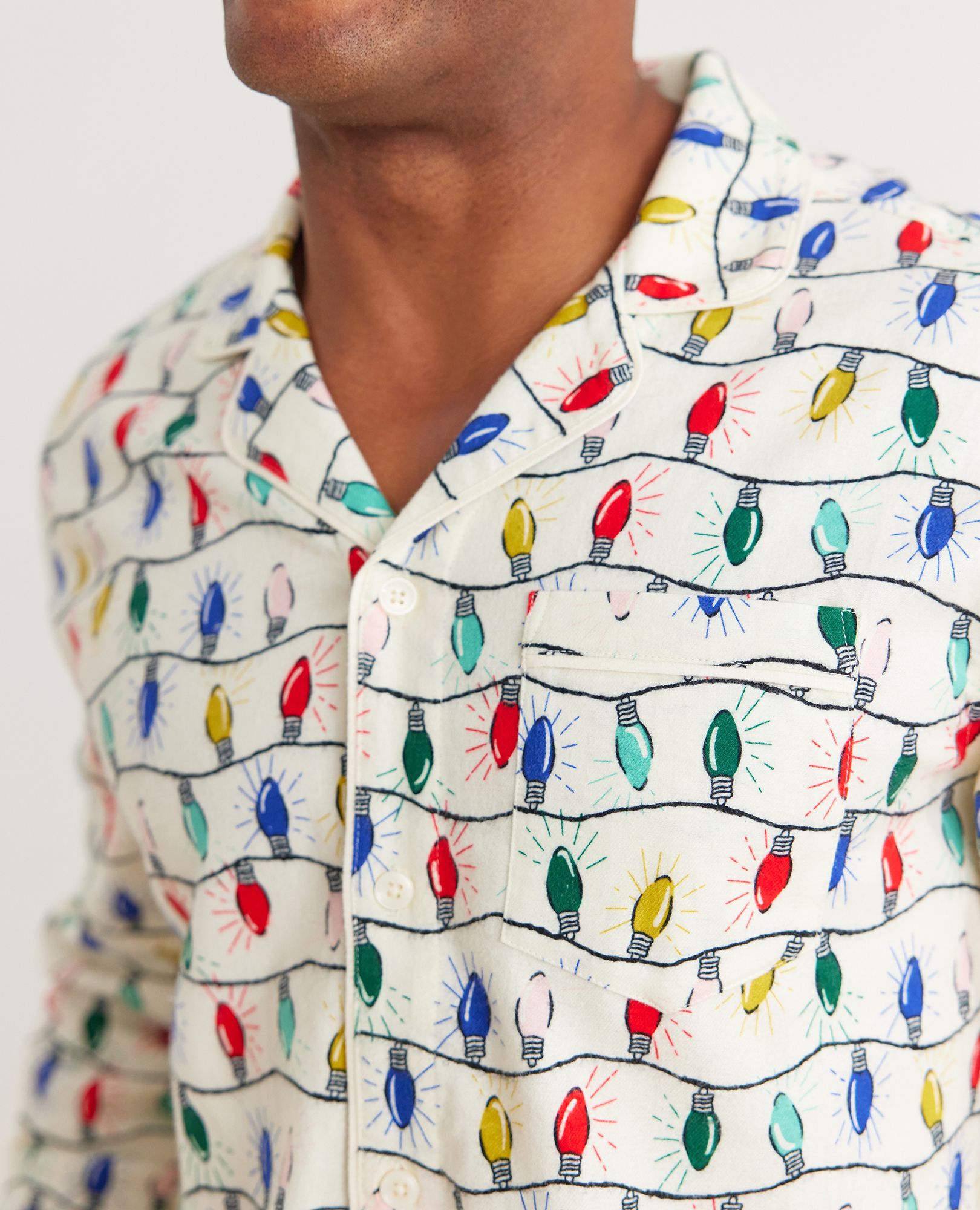 Adult Holiday Flannel Pajama Top in Bright Bulbs - main