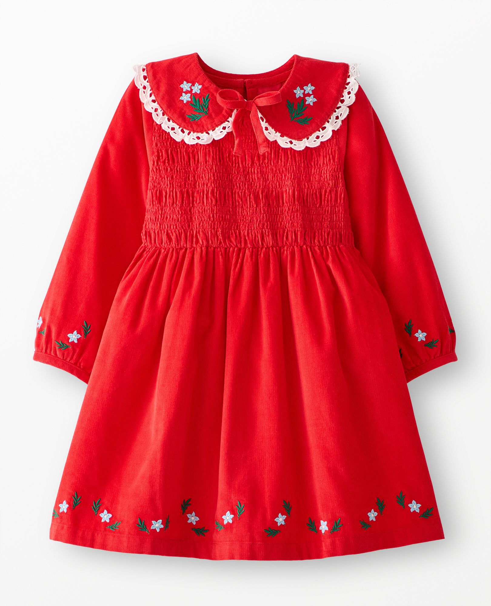Balloon Sleeve Collared Corduroy Dress with Pockets in Ribbon Red - main