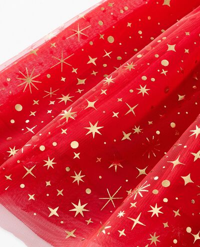 Long Sleeve Shimmer Tulle Dress in Ribbon Red - main