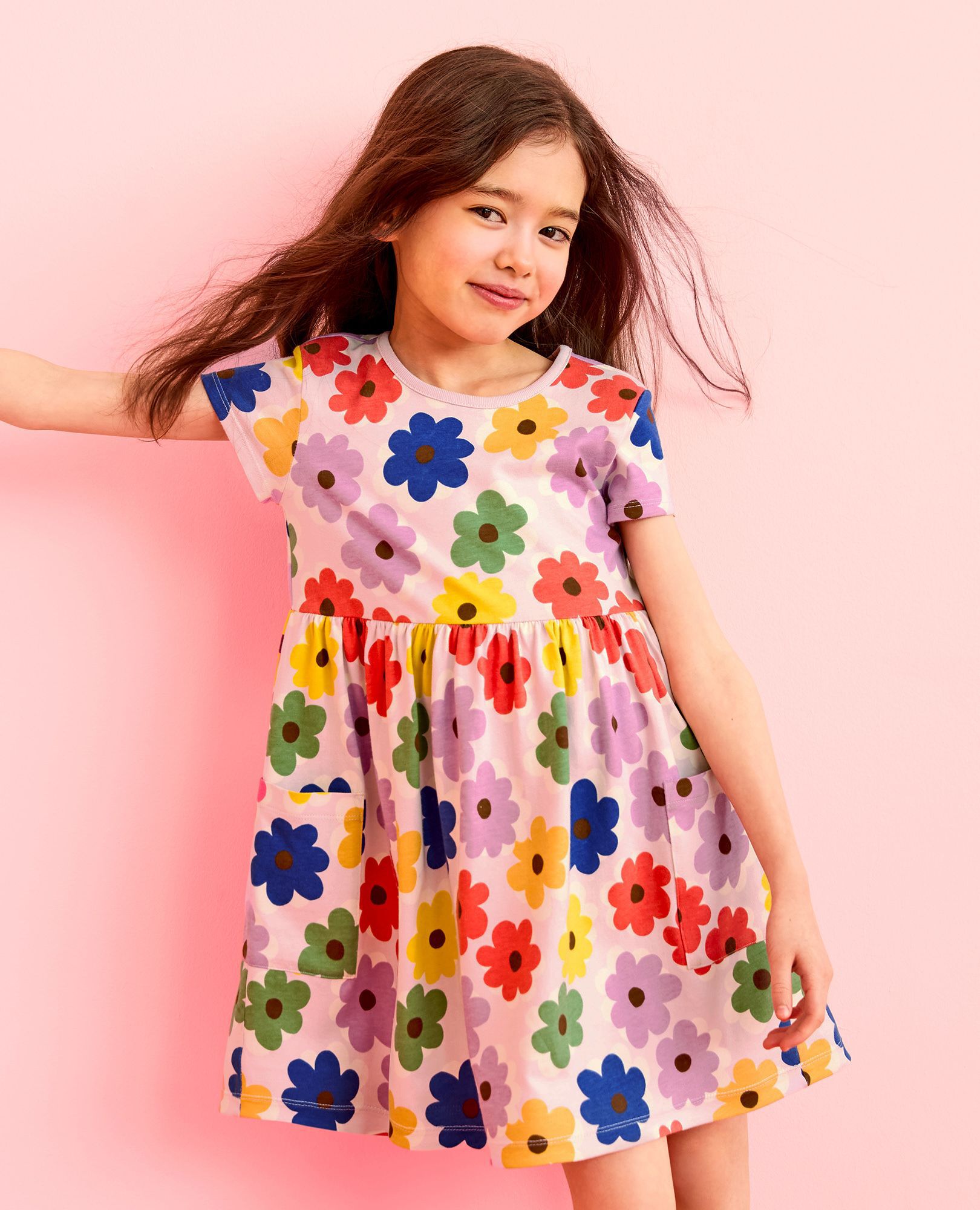 Playground Dress with Pockets in Multicolored Spring Daises - main