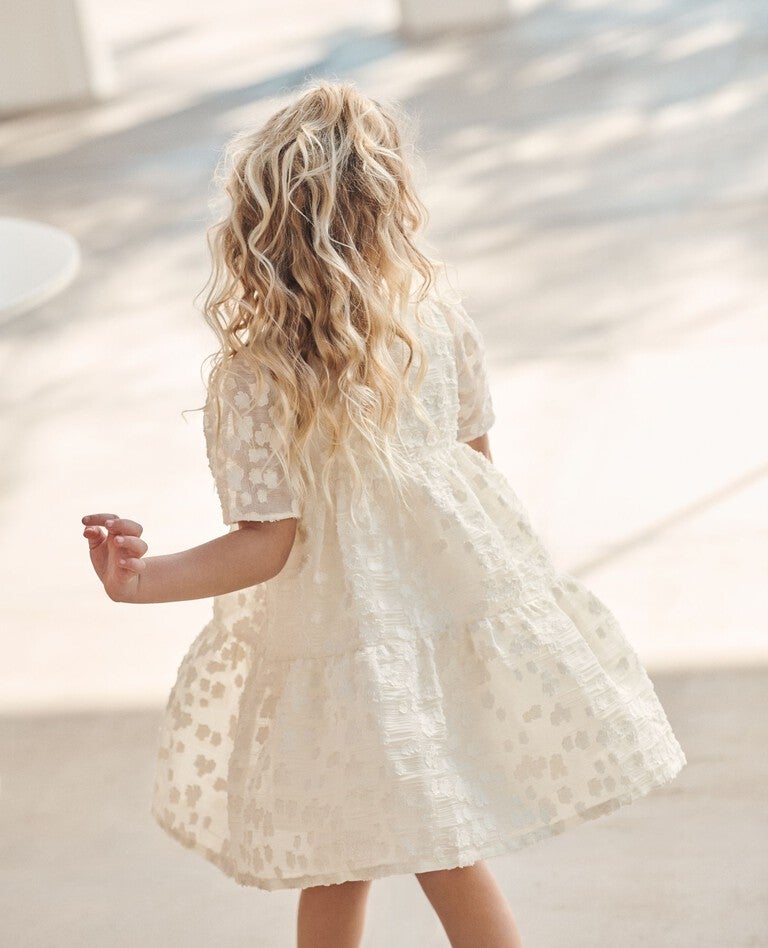 Limited Edition Jacquard Tiered Dress in Ecru - main