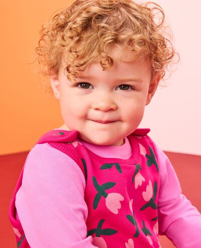 Baby French Terry Tee & Overalls Set in Tulips on Beetroot Pink - main