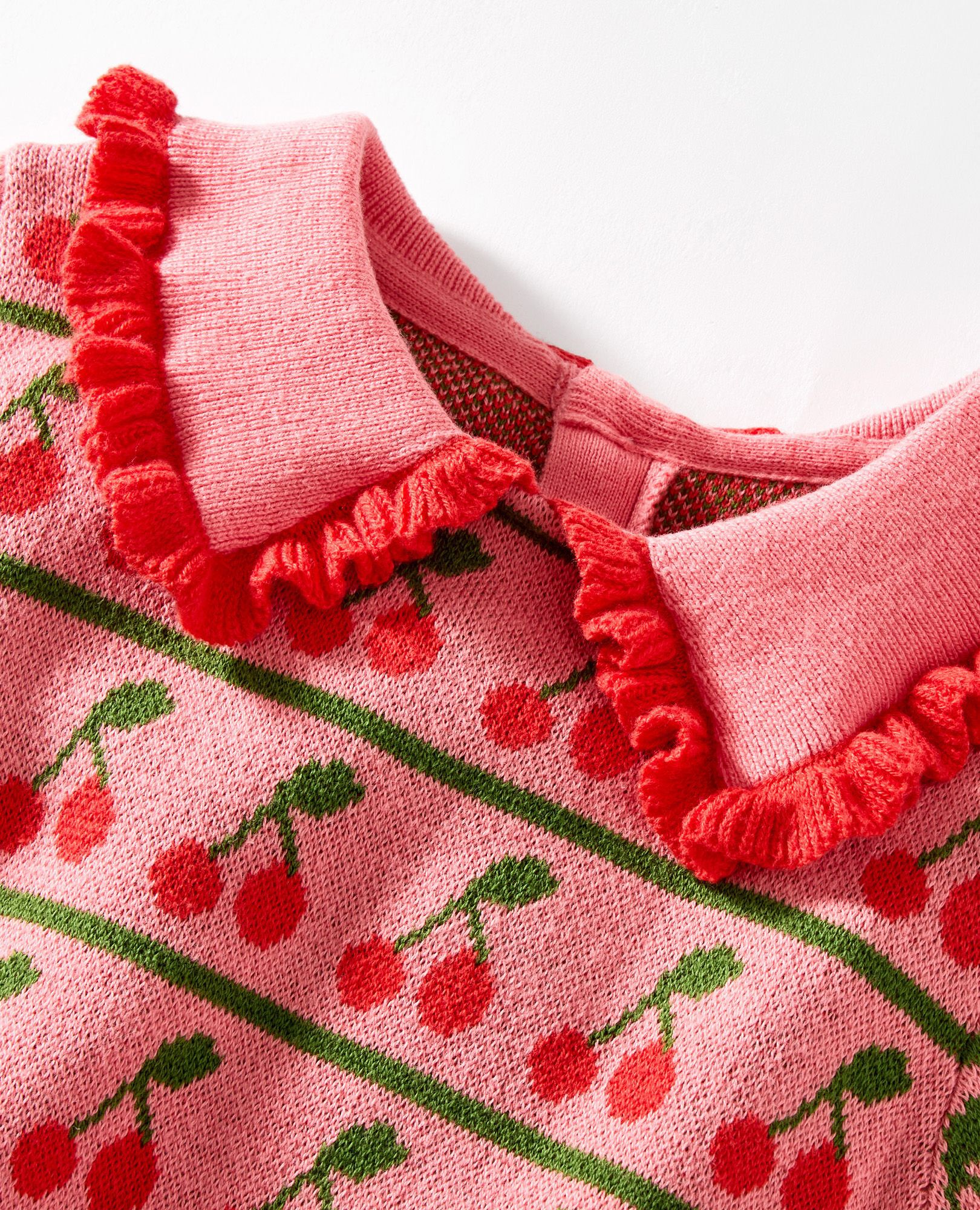 Collared Pullover Sweater in Pink Cherry Stripes - main
