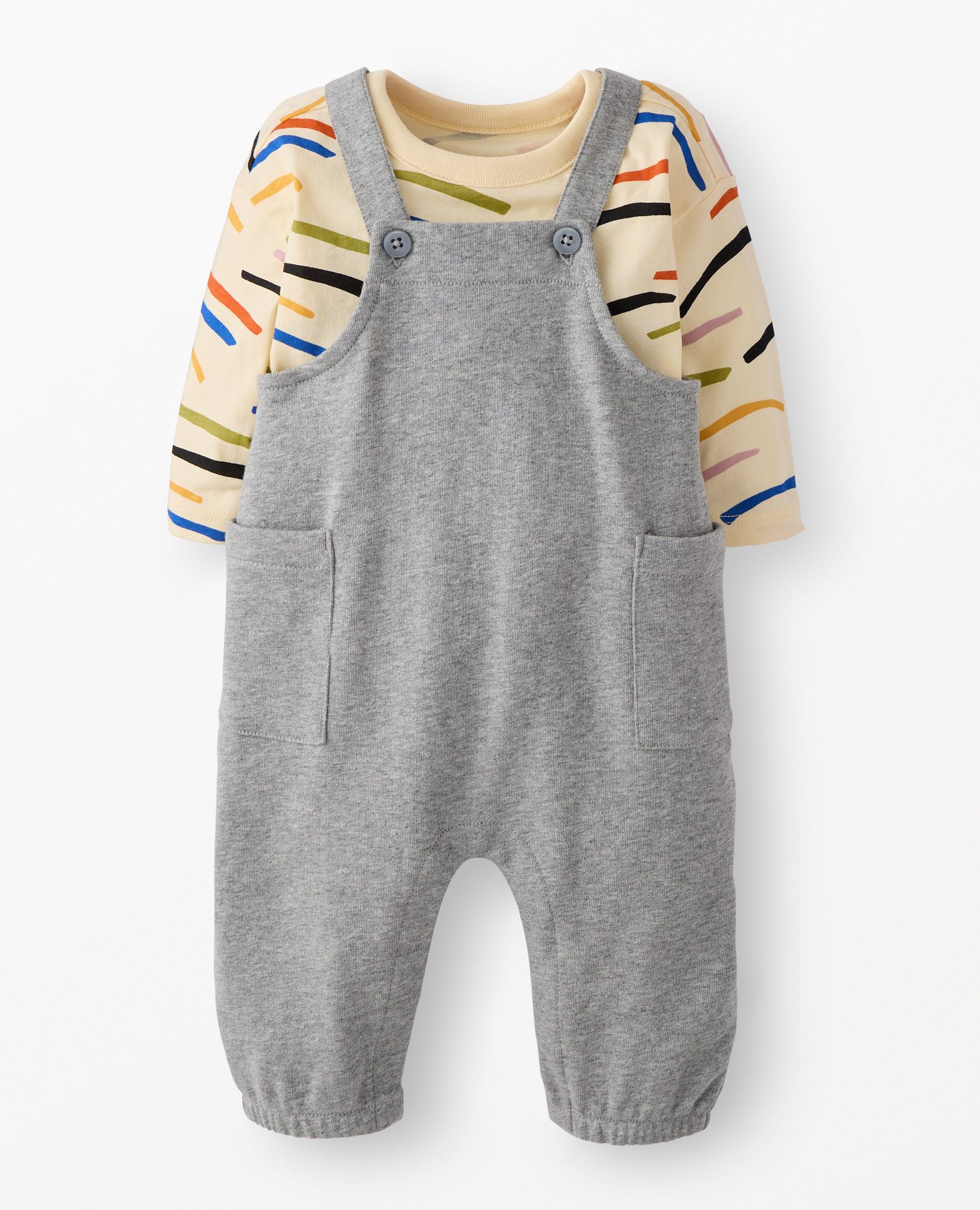 Baby Long Sleeve T-Shirt & French Terry Overalls Set in I Am A Rainbow - main