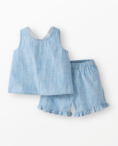 Baby Poplin Crossback Top & Shorts Set in Swedish Sky/Ecru - main