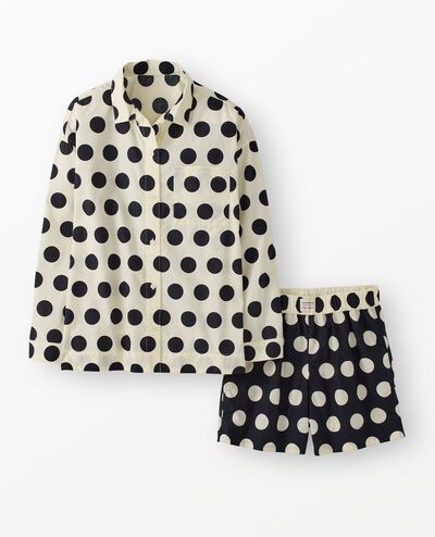 Women's Dusen Dusen Long Sleeve Poplin Pajama Set in Sweet Corn/Caviar Dots - main