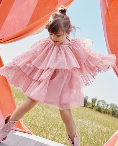 Shimmer Tulle Ruffle Capelet in Powdered Rose - main