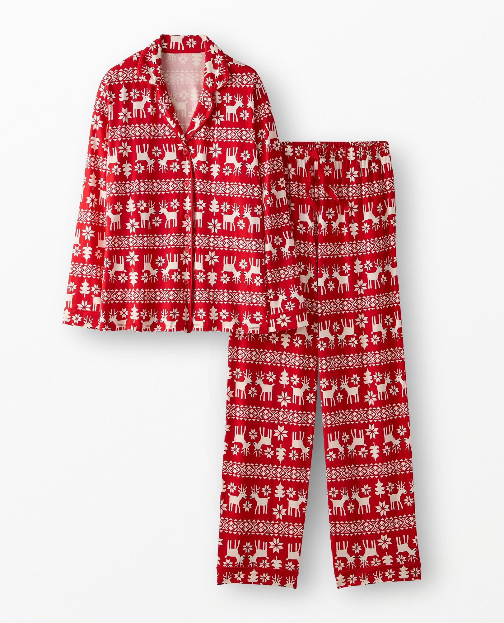 Women's Holiday Long Sleeve HannaSoft™ Pajama Set in Dear Deer on Ribbon Red - main