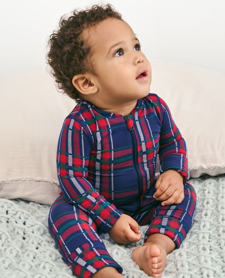 Baby Holiday 2-Way Zip Sleeper in HannaSoft™ in Navy Plaid - main
