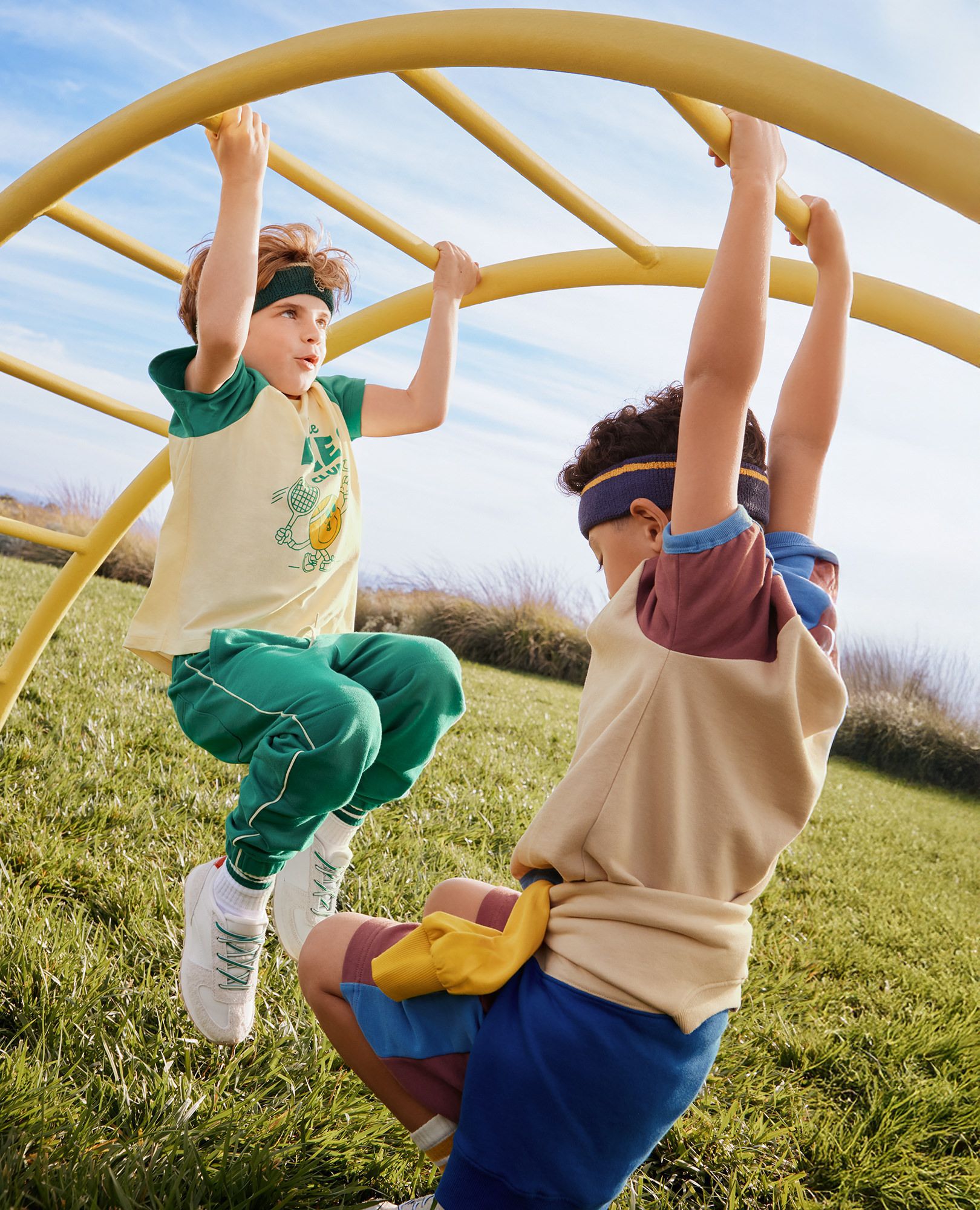 Relaxed Fit French Terry T-Shirt & Shorts Set in Blue/Brown/Khaki Colorblock - main