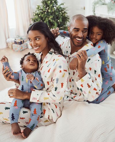 Adult Holiday Flannel Pajama Pants in Festive Forest on Ecru - main