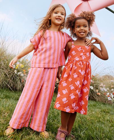 Sleeveless Linen Midi Dress with Pockets in Tossed Tulips on Red - main
