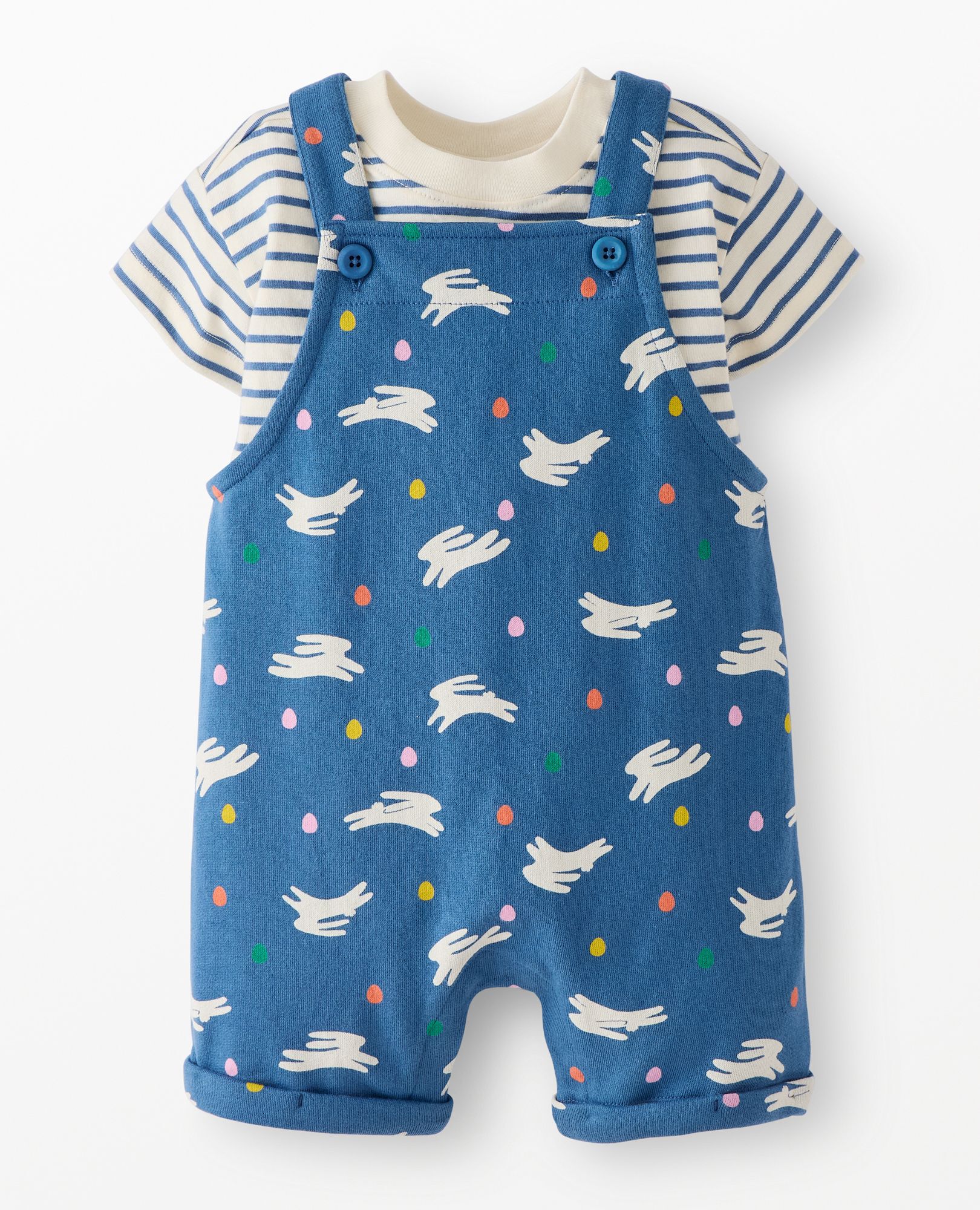 Baby Easter T-Shirt & French Terry Shortalls Set in Bunny Hop - main