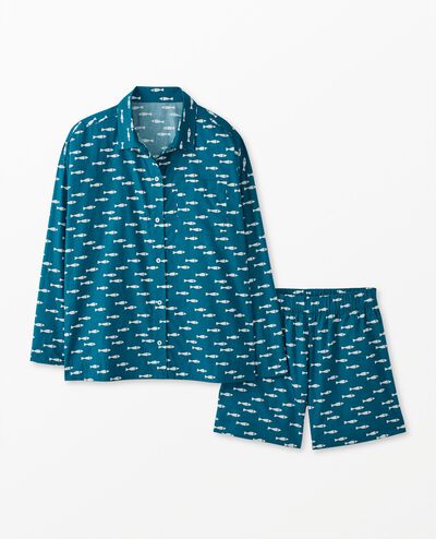 Women's Long Sleeve Poplin Pajama Set in School of Fish on Atlantic Blue - main