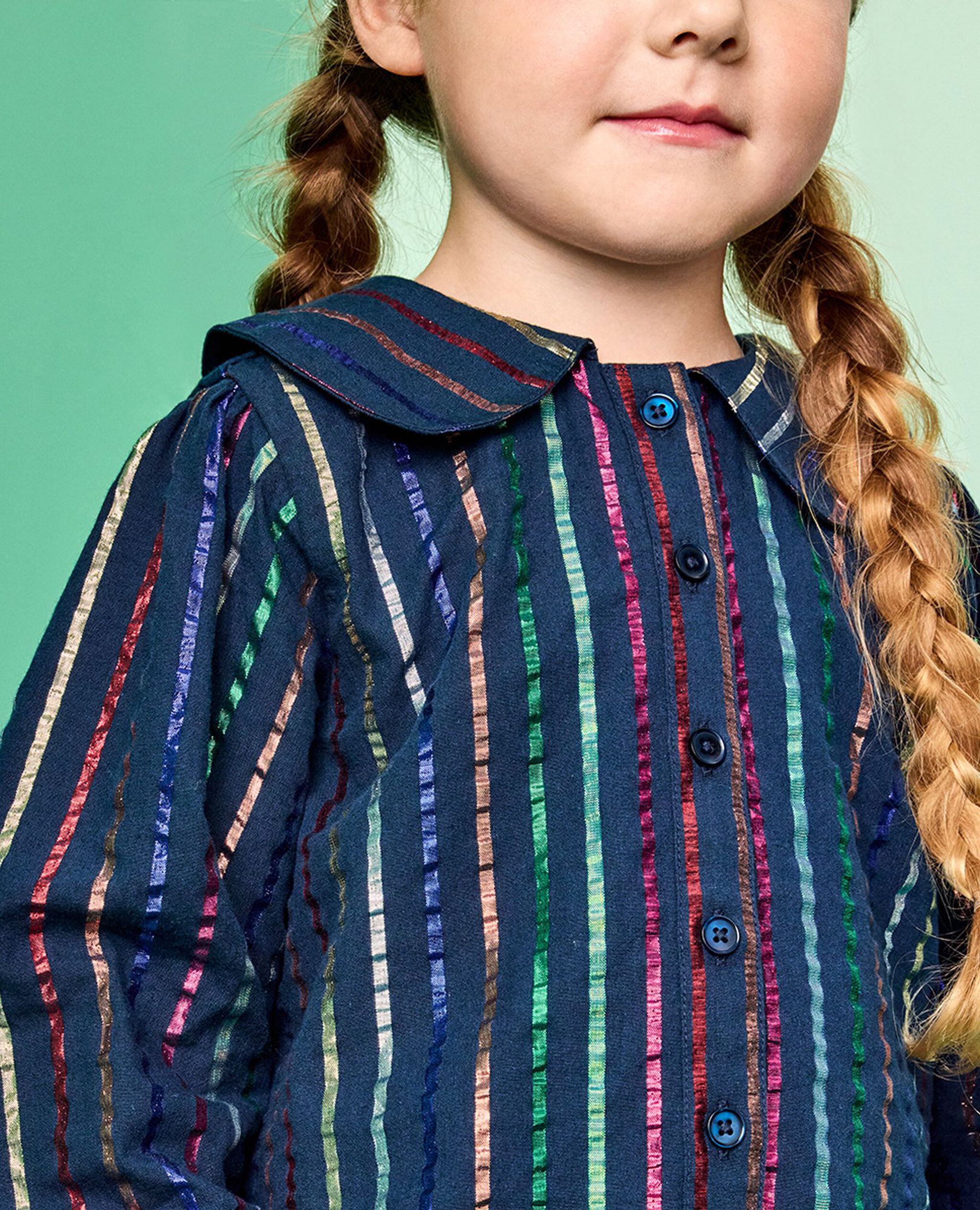 Long Sleeve Rainbow Stripe Top & Wide Leg Pants Set in Sparkle Stripe on Navy - main