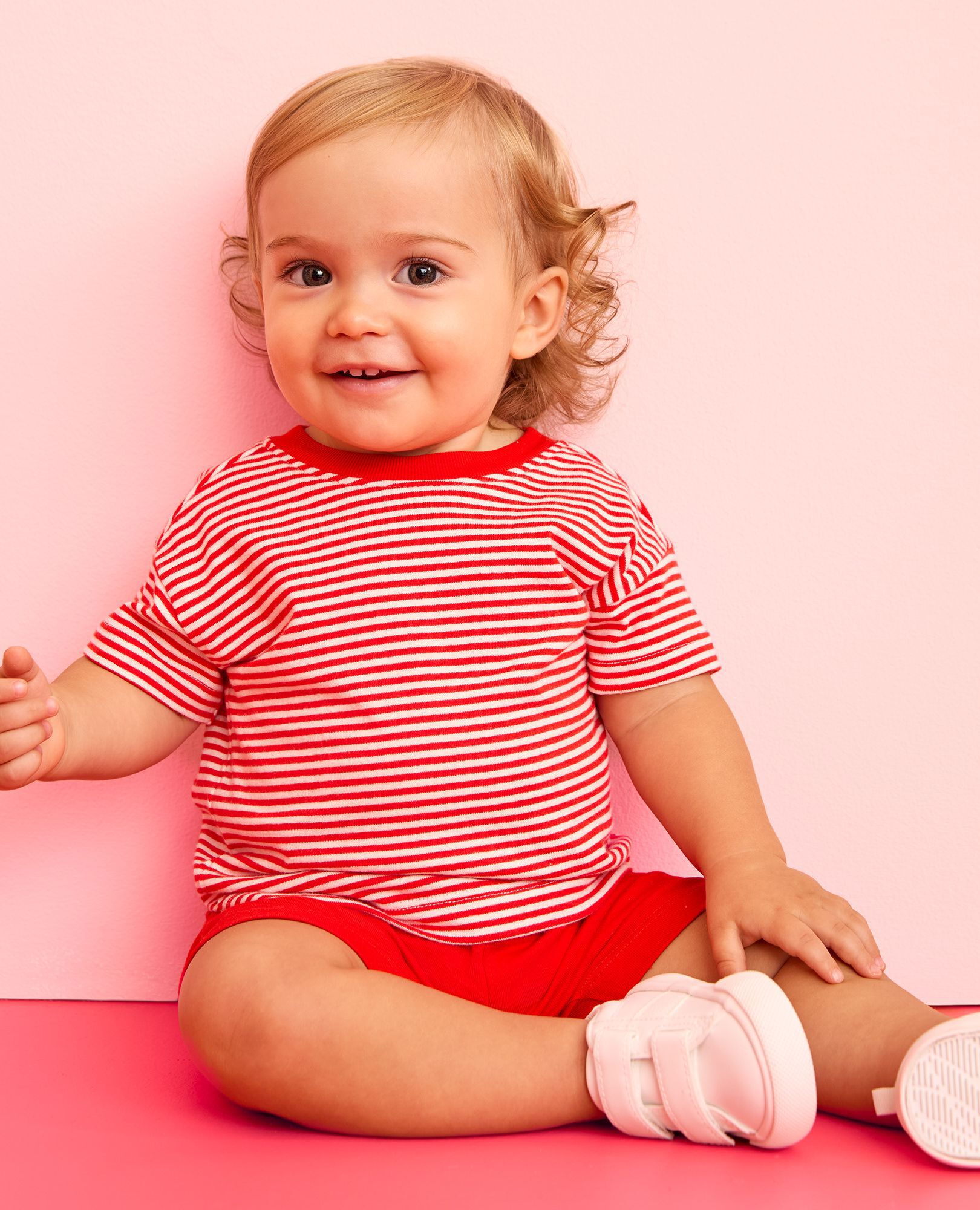 Baby Striped T-Shirt & Shorts Set in Tangy Red/Ecru - main