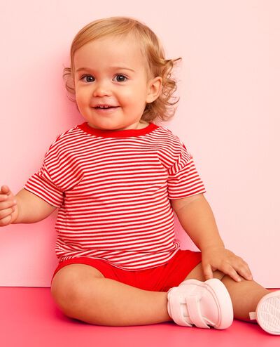 Baby Striped T-Shirt & Shorts Set in Tangy Red/Ecru - main