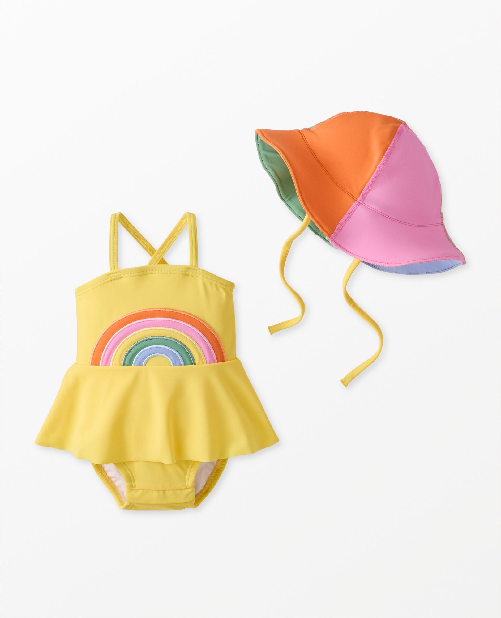 Baby One-Piece Rainbow Swimsuit & Swim Hat Set in Soleil - main