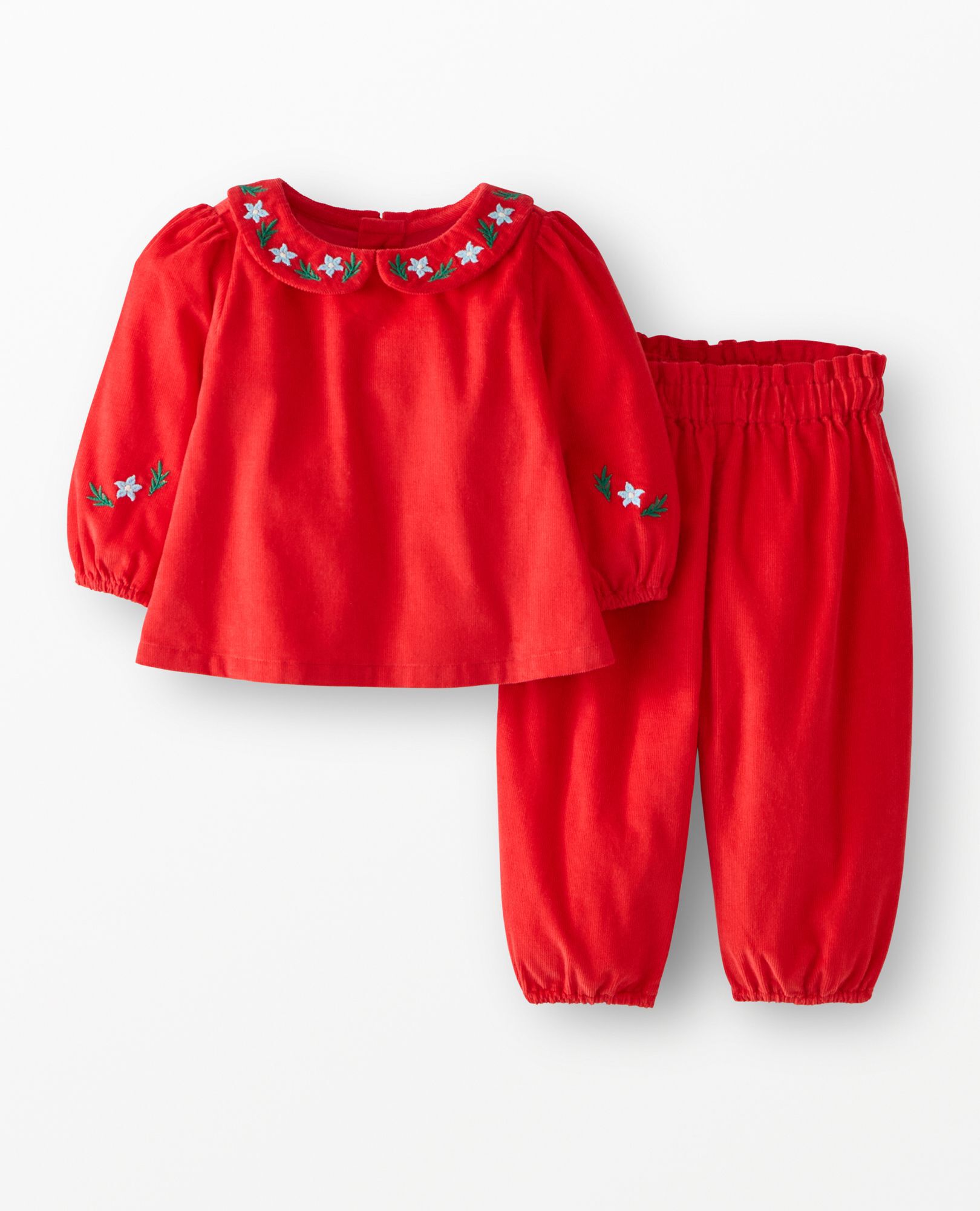 Baby Embroidered Corduroy Top & Pants Set in Ribbon Red - main