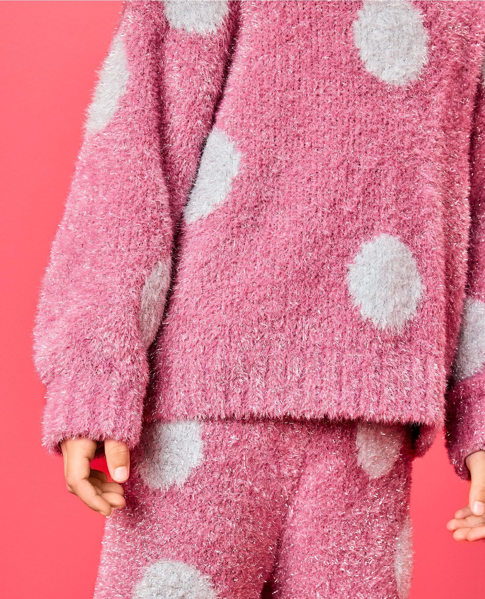 Sparkle Dot Sweater & Wide Leg Pants Set in Sparkle Dot on Fuchsia Pink - main