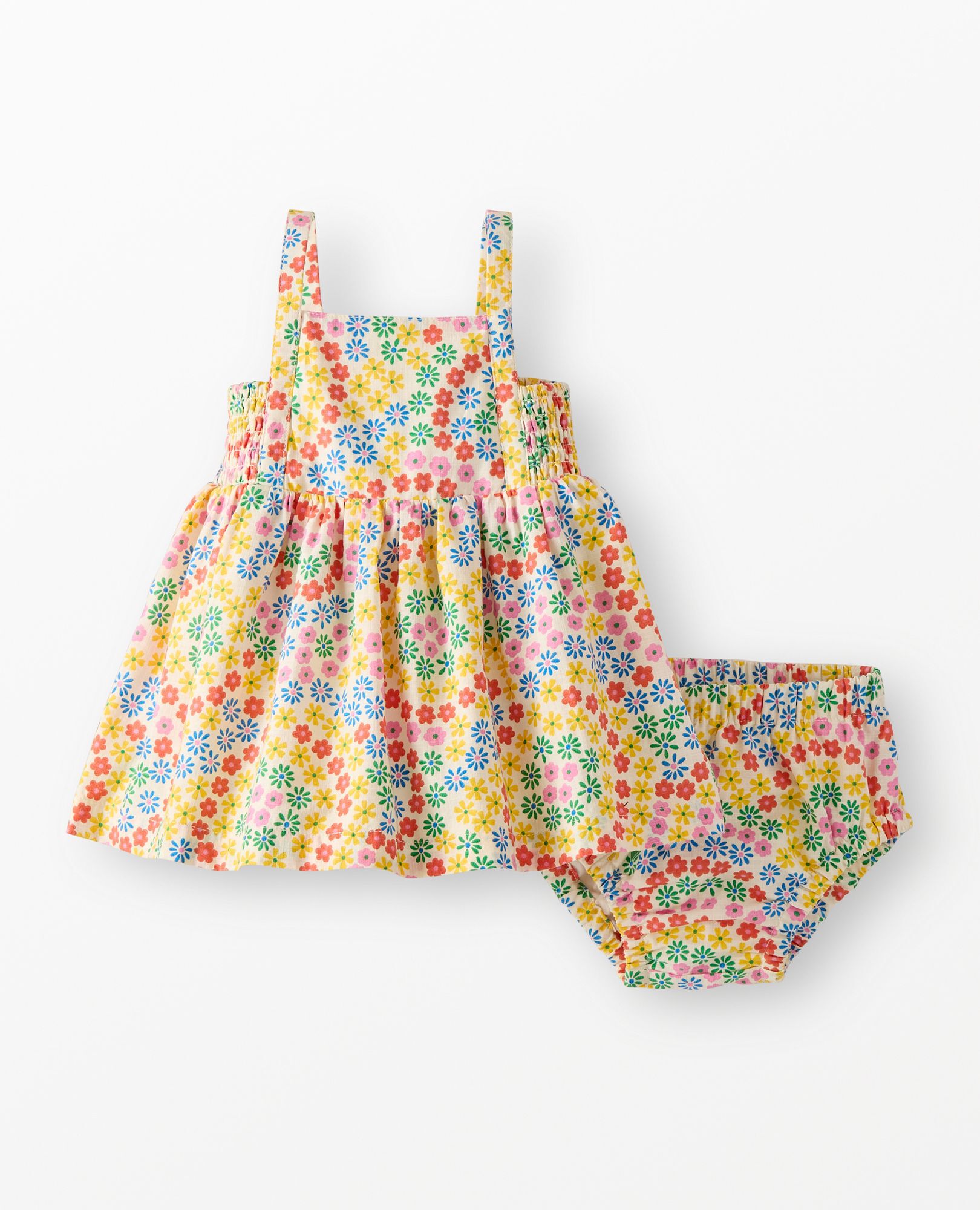 Baby Sleeveless Poplin Dress & Bloomers Set in Swirly Floral on Ecru - main