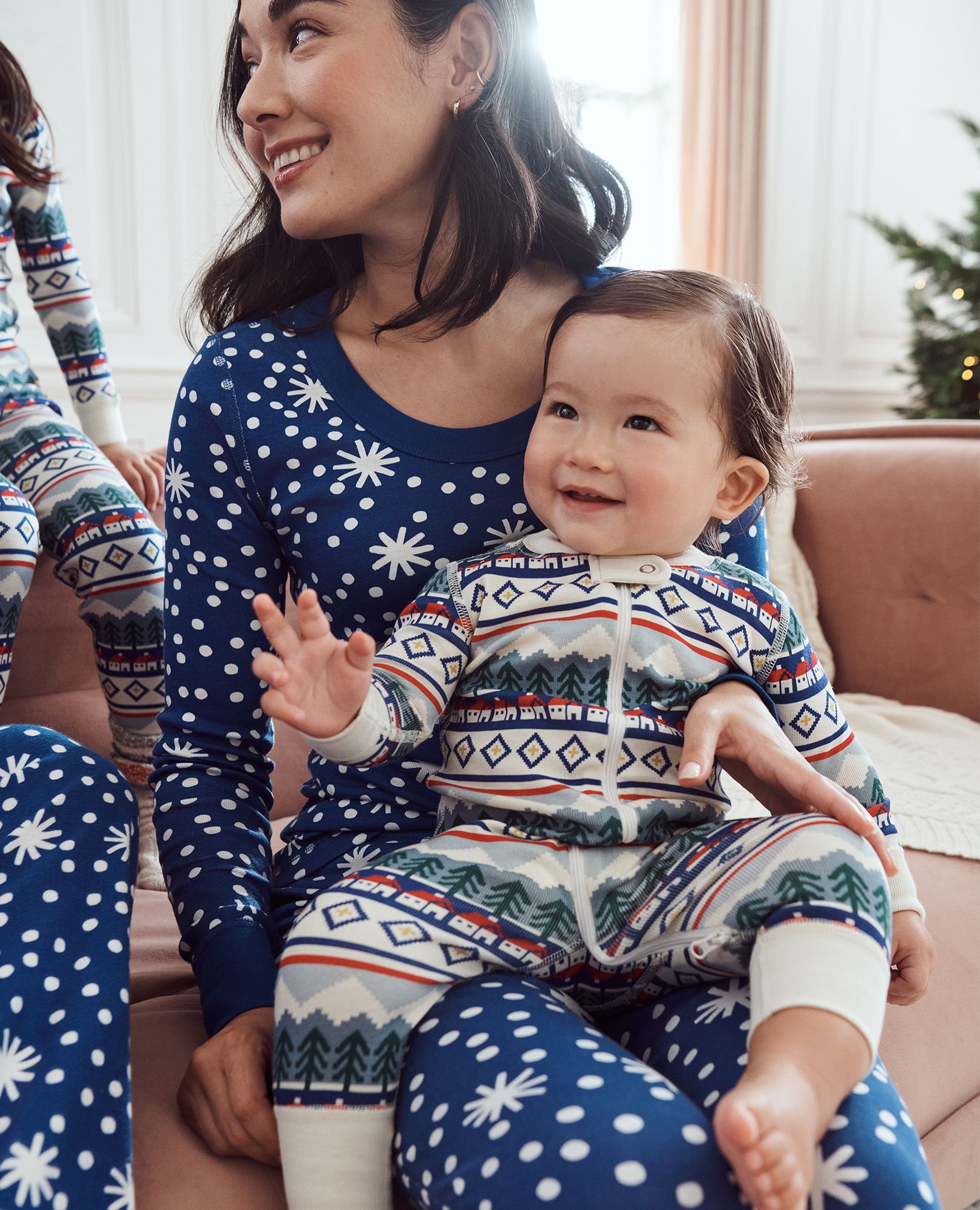 Women's Holiday Long John Pajama Top in First Snow on Galactic Blue - main