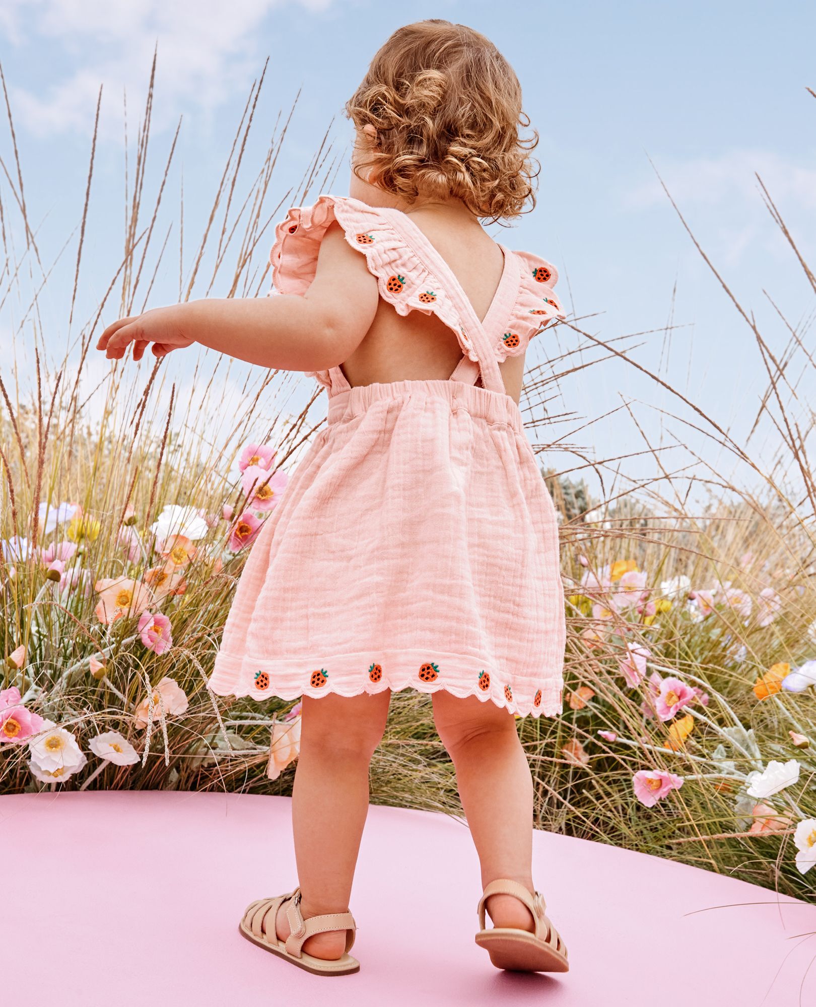 Baby Muslin Pinafore Dress & Bloomers Set in Pink Cream - main