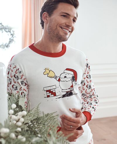 Adult Peanuts Holiday Long John Pajama Top in Snoopy Mix it Up - main