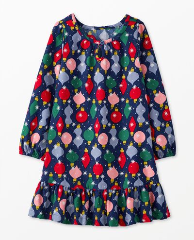 Kids Holiday Flannel Nightgown in Shiny Bright Ornaments - main