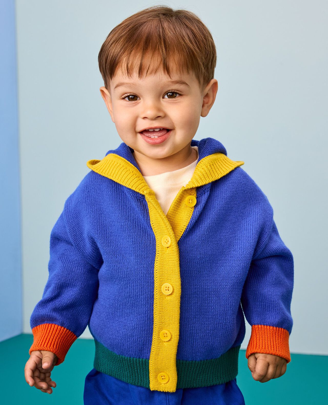 Baby Colorblock Sweater Jacket in Blue/Yellow/Green/Orange Colorblock - main