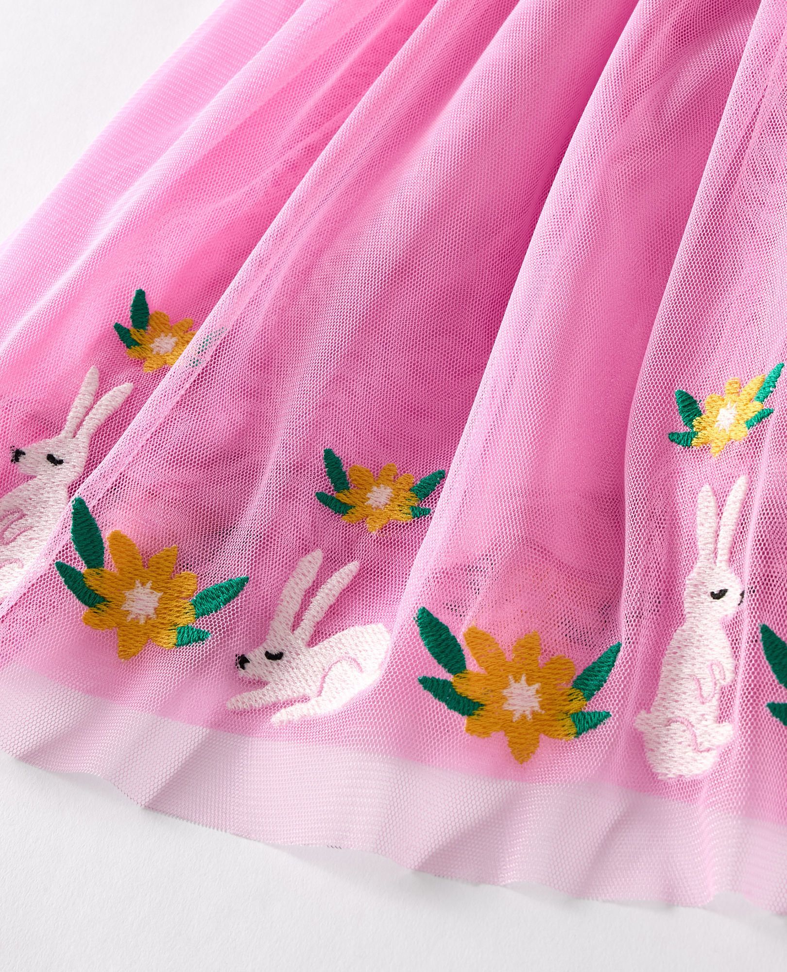 Tulle Embroidered Skater Dress in Springtime Bunnies on Pink - main