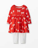 Baby Holiday Dress & Legging Set In Organic Cotton in Holiday Bow - main