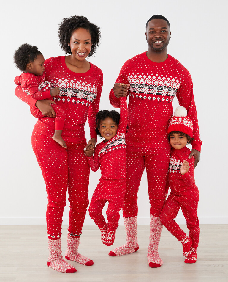 Holiday Print Long John Pajama Set in Heritage Fairisle in Red - main