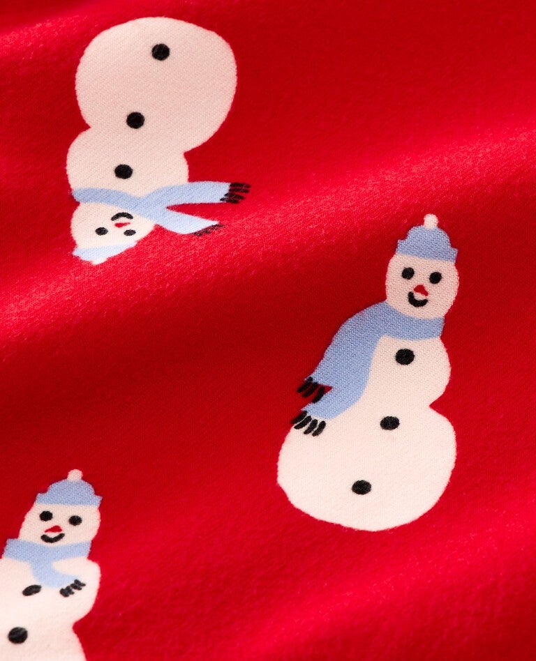 Kids Holiday Flannel Pajama Set in Snowmen on Red - main