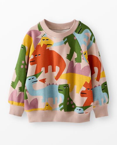 French Terry Bubble Sweatshirt in Multi Dinosaurs on Grey - main