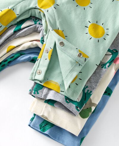 Baby Henley Romper in Happy Frogs on Grey Heather - main