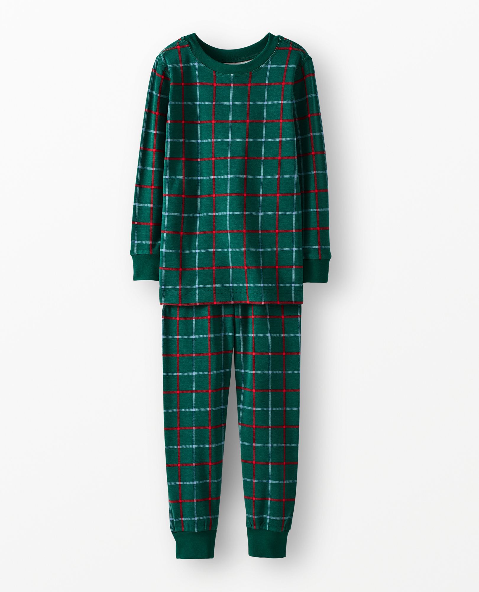 Holiday HannaSoft™ Stretch Pajama Set in Green Windowpane Plaid - main