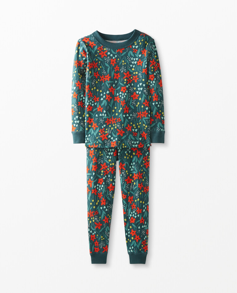 Long John Pajamas In Organic Cotton in Poinsettia Patch - main