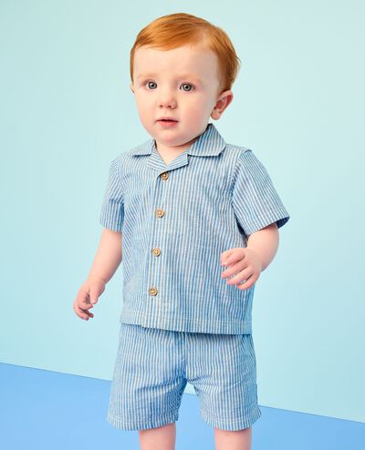 Baby Poplin Button Up Shirt & Shorts Set in Swedish Sky/Ecru - main