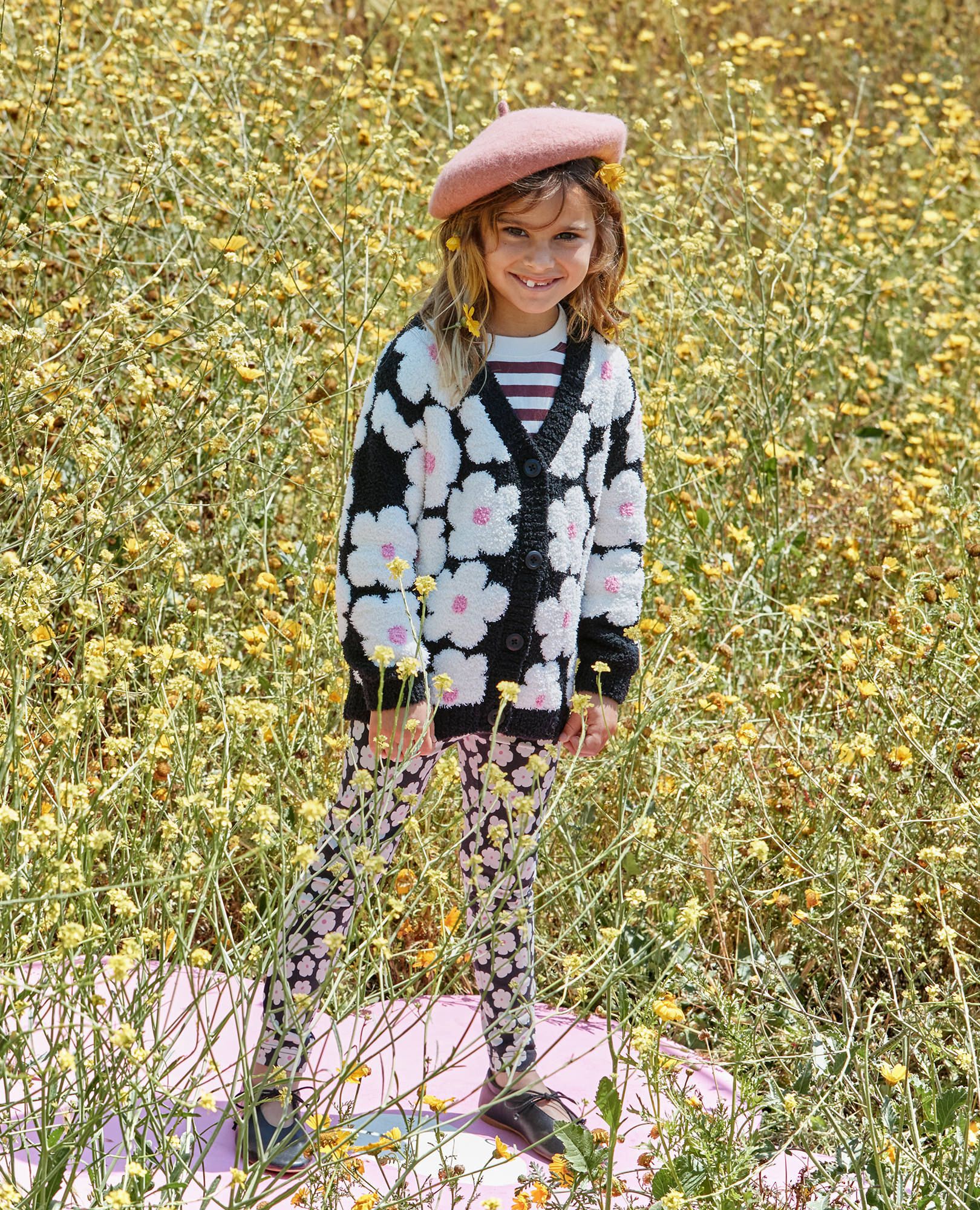 Leggings in Ecru Floral on Black - main