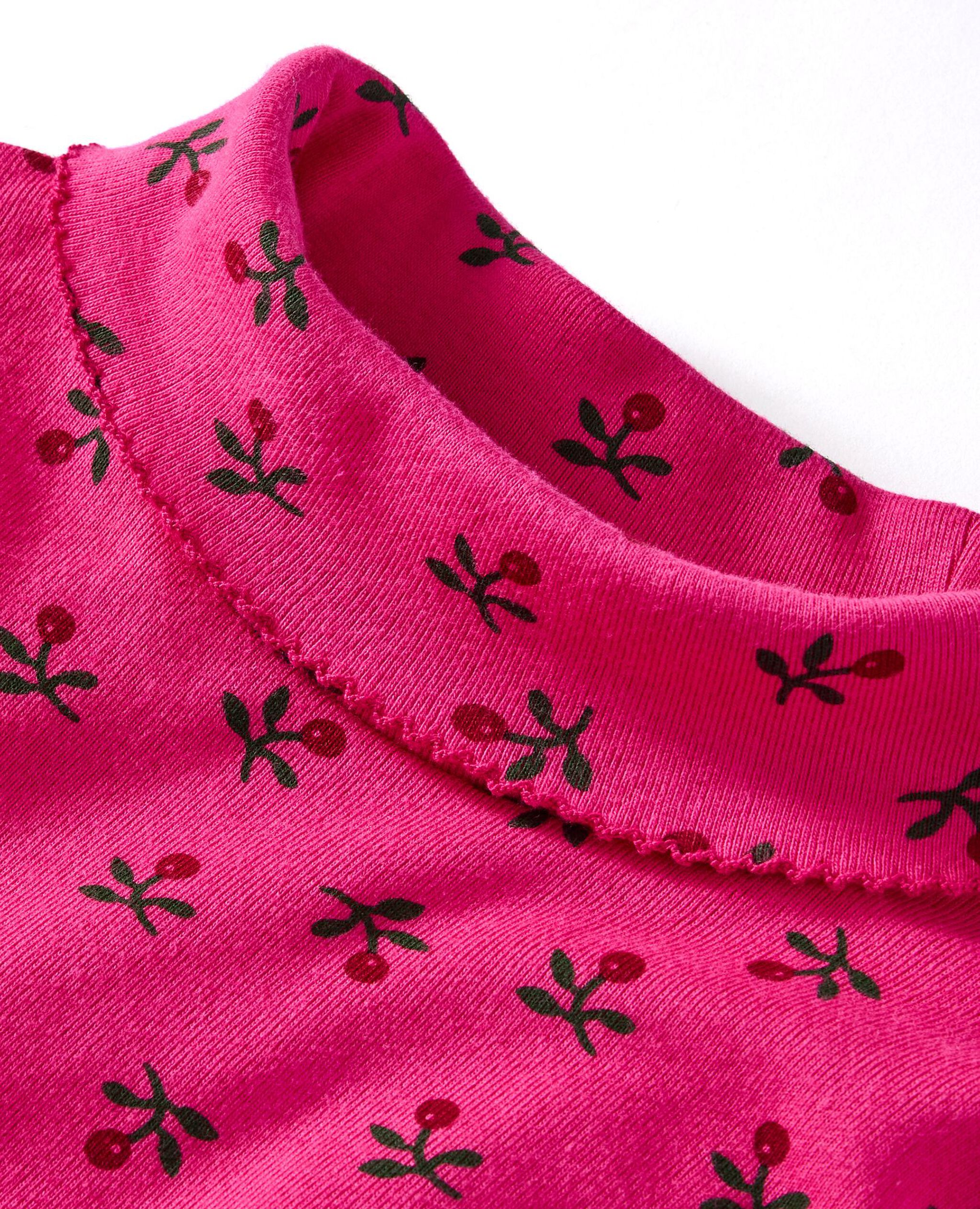 Holiday Long Sleeve Ribbed Turtleneck Dress in Sweet Holiday Floral on Beetroot Pink - main