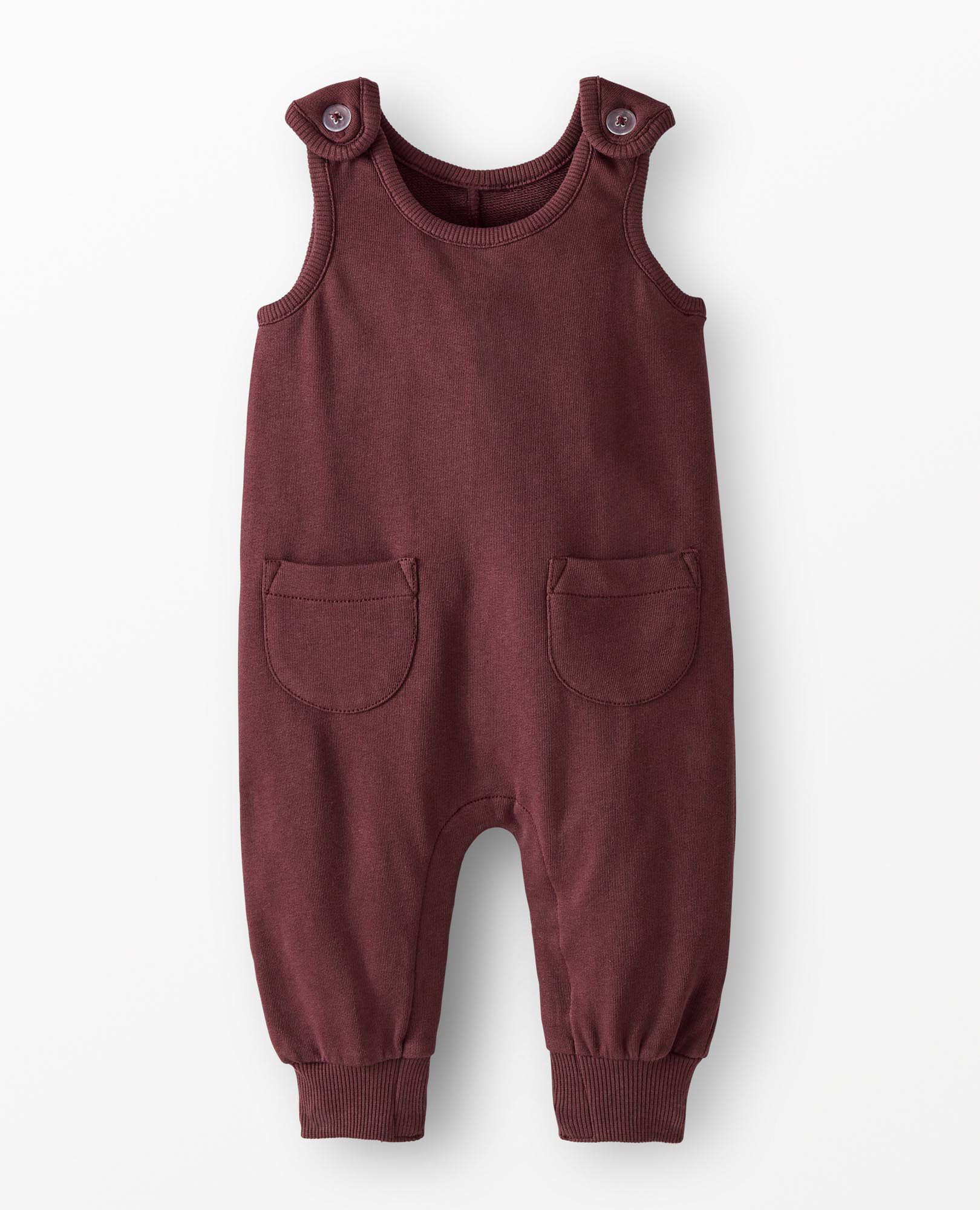 Baby French Terry Overalls in Eggplant - main