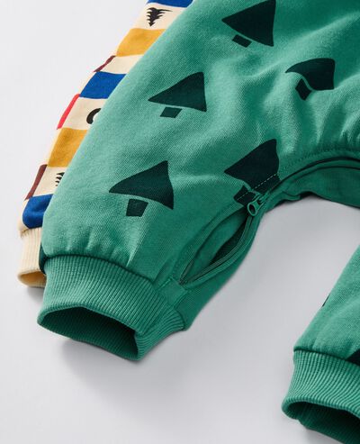 Baby Holiday Oversized French Terry Romper in Happy Green Trees on Green - main