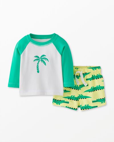 Baby Rashguard & Trunks Set in June the Gator on Yellow - main