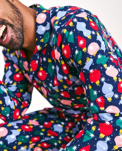 Adult Holiday Flannel Pajama Top in Shiny Bright Ornaments - main