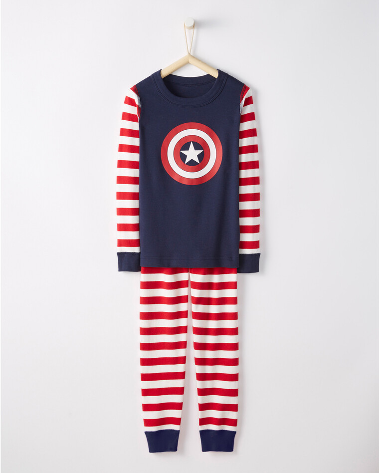 Marvel Captain America Long John Pajamas In Organic Cotton in Navy/Hanna Red - main