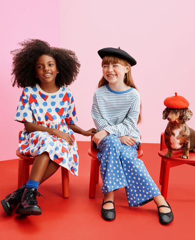 Bracelet Length Top & Wide Leg Pants Set in Horizon Blue/Ecru - main