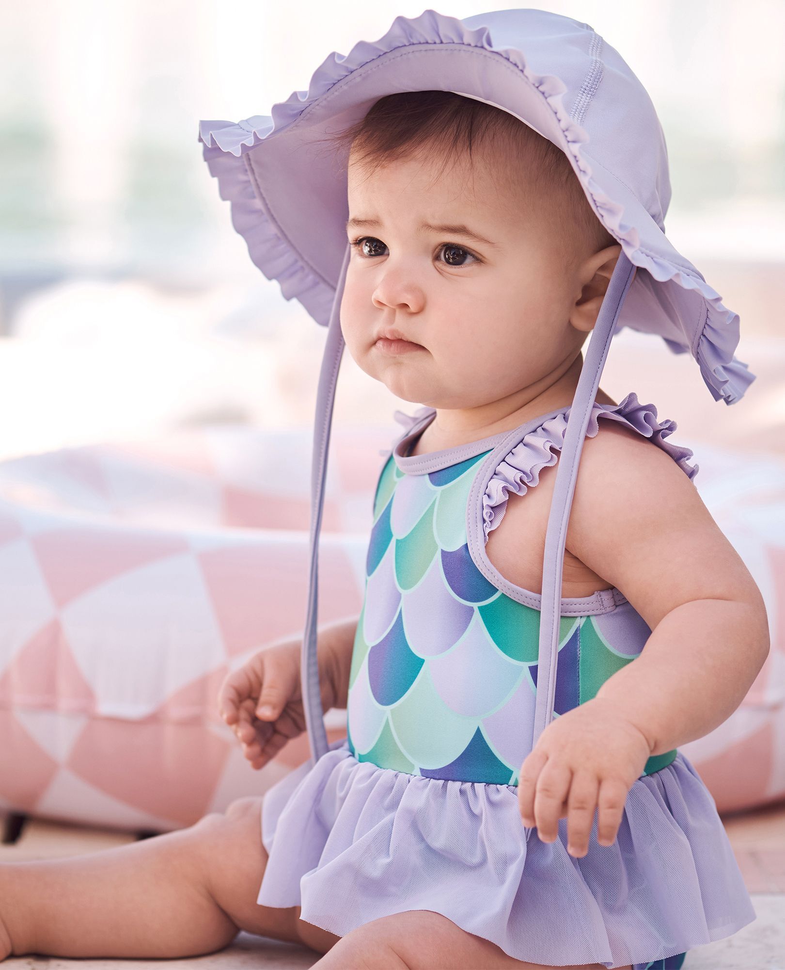 Baby girl swimsuit with hat deals