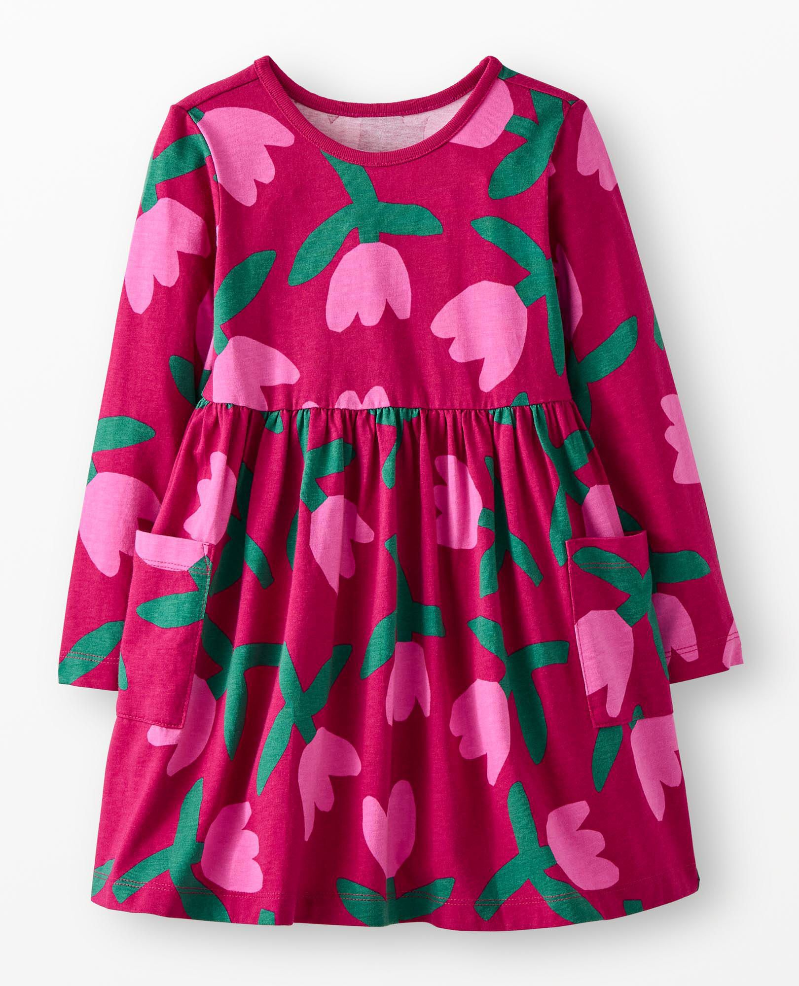 Long Sleeve Playground Dress with Pockets in Tulips on Raspberry - main