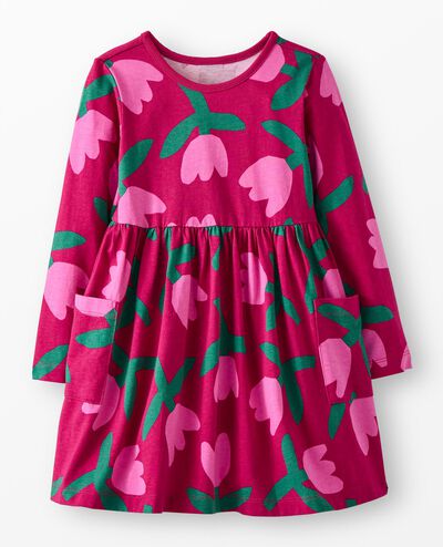 Long Sleeve Playground Dress with Pockets in Tulips on Raspberry - main